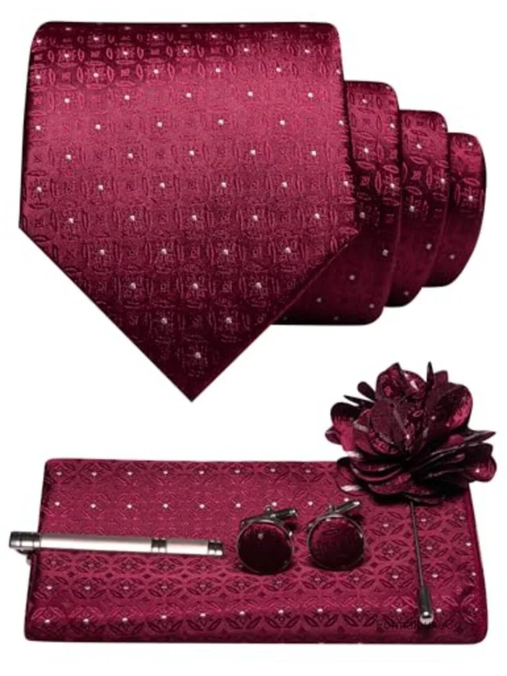 Men's 5PCS Tie Set Necktie Pocket Square Cufflinks Lapel Pin Tie Clip Silk